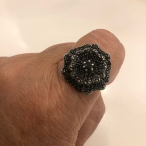 Elegant black spinel and sterling silver rose ring